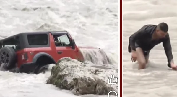 उत्तराखंड : “बरसात में बहा होश –नशे की हालत में कर दिया जानलेवा स्टंट उफनती नदी में उतारी थार